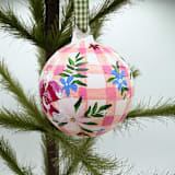 "Personalized Floral Gingham First Christmas Ornament" - Ornaments in pink by Ashley Myers