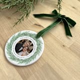 "Personalized Newlywed Photo Ornament - Juniper Wreath" - Ornaments in multicolorassorted-colors by Holly Whitcomb