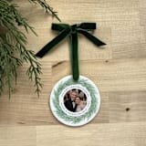 "Personalized Newlywed Photo Ornament - Juniper Wreath" - Ornaments in multicolorassorted-colors by Holly Whitcomb