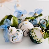"Floral Onion shaped Ceramic ornament" - Ornaments in blue by Arohika Verma