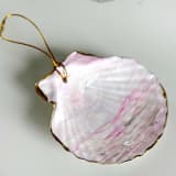 "Hand-Painted Natural Seashell Ornament, Rosy Pink, White & Gold" - Ornaments in pink by Nicoletta Savod