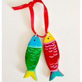 "Personalized 2 Hand-made Sardines, Clay Ornament" - Ornaments in red by AlisonJerry