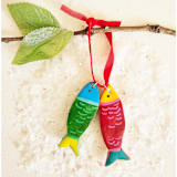 "Personalized 2 Hand-made Sardines, Clay Ornament" - Ornaments in red by AlisonJerry