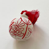 "Red Botanical Hand-painted Ceramic Ornament" - Ornaments in white by Kara Aina