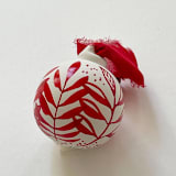 "Red Botanical Hand-painted Ceramic Ornament" - Ornaments in white by Kara Aina
