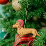 "Ginny the Dachshund Embellished Christmas Ornament" - Ornaments in brown by Jollity and Co