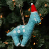 "Felt Holiday Dinosaur Ornament" - Ornaments in blue by Aahlada Chennupati