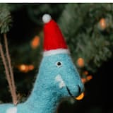 "Felt Holiday Dinosaur Ornament" - Ornaments in blue by Aahlada Chennupati