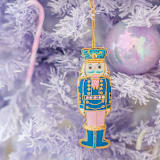"Blue & Pink Embroidered Nutcracker Ornament" - Ornaments in multicolor by Jollity and Co