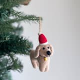 "Felt Ornament - Dachshund Dog with Christmas Hat - Cream" - Ornaments in beige by Ganapati Crafts Co.
