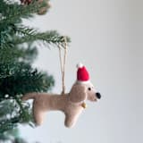 "Felt Ornament - Dachshund Dog with Christmas Hat - Cream" - Ornaments in beige by Ganapati Crafts Co.