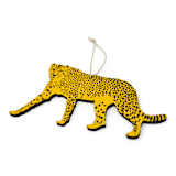 "Wooden Silkscreen Cheetah Ornament" - Ornaments in yellow by Shannon Broder