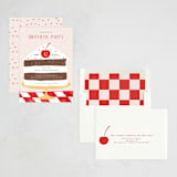"Birthday Cake" - Party Invitations in Red Checker by Maja Cunningham - Assembled