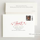 "Happier Holidays" - Pregnancy Announcement Thank You Cards in Poinsettia by Jennifer Wick - FREE Recipient Addressing