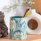 "Hand-Marbled Pencil Holder Organizer in Blue Marbling" - Pencil Case in blue by Inner Child