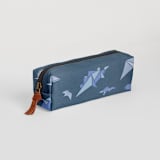 "Dinogami" - Pencil Case in Indigo by Tamara Hilje - Suede Zipper Pull Detail