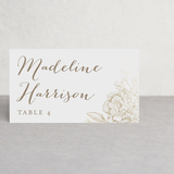 "Engraved Flowers" - Place Cards in Gold by Phrosné Barwood - Front with Free Guest Printing