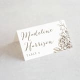 "Engraved Flowers" - Place Cards in Gold by Phrosné Barwood - Folded with Free Guest Printing