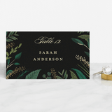 "Emerald Leaves" - Place Cards in Midnight by Susan Moyal - Front with Free Guest Printing