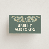 "Nouveau Frame" - Place Cards in Sage by GeekInk Design - Front with Free Guest Printing