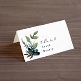 "Soft Greenery" - Place Cards in Twilight by Susan Moyal - Folded with Free Guest Printing