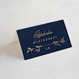 "Botanical Ampersand" - Place Cards in Navy by Hooray Creative - Folded with Free Guest Printing