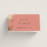 "Birds of Paradise" - Place Cards in Coral by Julie Hebert - Folded with Free Guest Printing