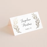 "Gilded Leaves" - Place Cards in Classic White by Kelly Schmidt - Folded with Free Guest Printing