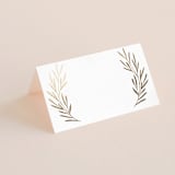 "Gilded Leaves" - Place Cards in Classic White by Kelly Schmidt - Blank front