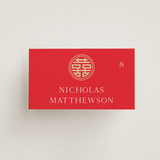 "HAPPINESS x 2" - Place Cards in Ruby by Melanie Kosuge - Front with Free Guest Printing