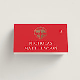 "HAPPINESS x 2" - Place Cards in Ruby by Melanie Kosuge - Folded with Free Guest Printing
