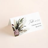 "Roses & Greenery" - Place Cards in Aubergine by Susan Moyal - Folded with Free Guest Printing