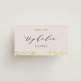 "Floral Border" - Place Cards in Champagne by Leah Bisch - Front with Free Guest Printing