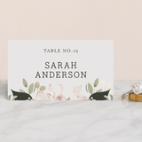 "Petal Surround" - Place Cards in Blush by Susan Moyal - Front with Free Guest Printing