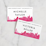 "Skyline-San Francisco" - Place Cards in Fuchsia by Laura Condouris - Front with Free Guest Printing