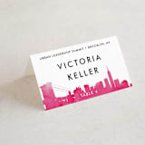 "Skyline -New York" - Place Cards in Fuchsia by Laura Condouris - Folded with Free Guest Printing
