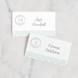 "Passport" - Place Cards in Seafoam by Sarah Curry - Front with Free Guest Printing