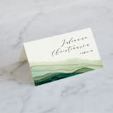 "Flow" - Place Cards in Emerald by Three Kisses Studio - Folded with Free Guest Printing