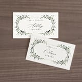 "Green Wreath" - Place Cards in Champagne by Lori Wemple - Front with Free Guest Printing