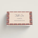 "Block Print Tile" - Place Cards in Terracotta by Katharine Watson - Folded with Free Guest Printing