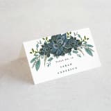 "Echeveria" - Place Cards in Prussian Blue by Susan Moyal - Folded with Free Guest Printing
