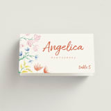 "Flora" - Place Cards in Peach by Zani van Zyl - Folded with Free Guest Printing