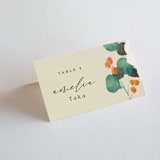 "Floral Splash" - Place Cards in Wheat by Keen Peachy - Folded with Free Guest Printing