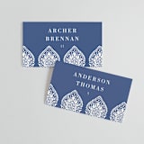 "Calcutta Stamp" - Place Cards in Azure by Oma N. Ramkhelawan - Front with Free Guest Printing