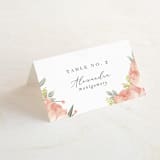 "Peony Wreath" - Place Cards in Peach by Joanna Griffin - Folded with Free Guest Printing