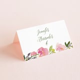 "Watercolor Floral" - Place Cards in Olive by Yao Cheng Design - Folded with Free Guest Printing