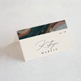 "Love Story" - Place Cards in Turquoise by Kate Ahn - Folded with Free Guest Printing