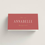 "Ruban en Fleur" - Place Cards in Rose by Itsy Belle Studio - Folded with Free Guest Printing