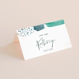 "Feathery Painted" - Place Cards in Teal by Erika Firm - Folded with Free Guest Printing