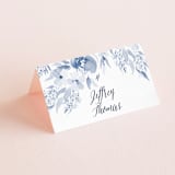 "Poetic Watercolor Flowers" - Place Cards in Periwinkle by Qing Ji - Folded with Free Guest Printing